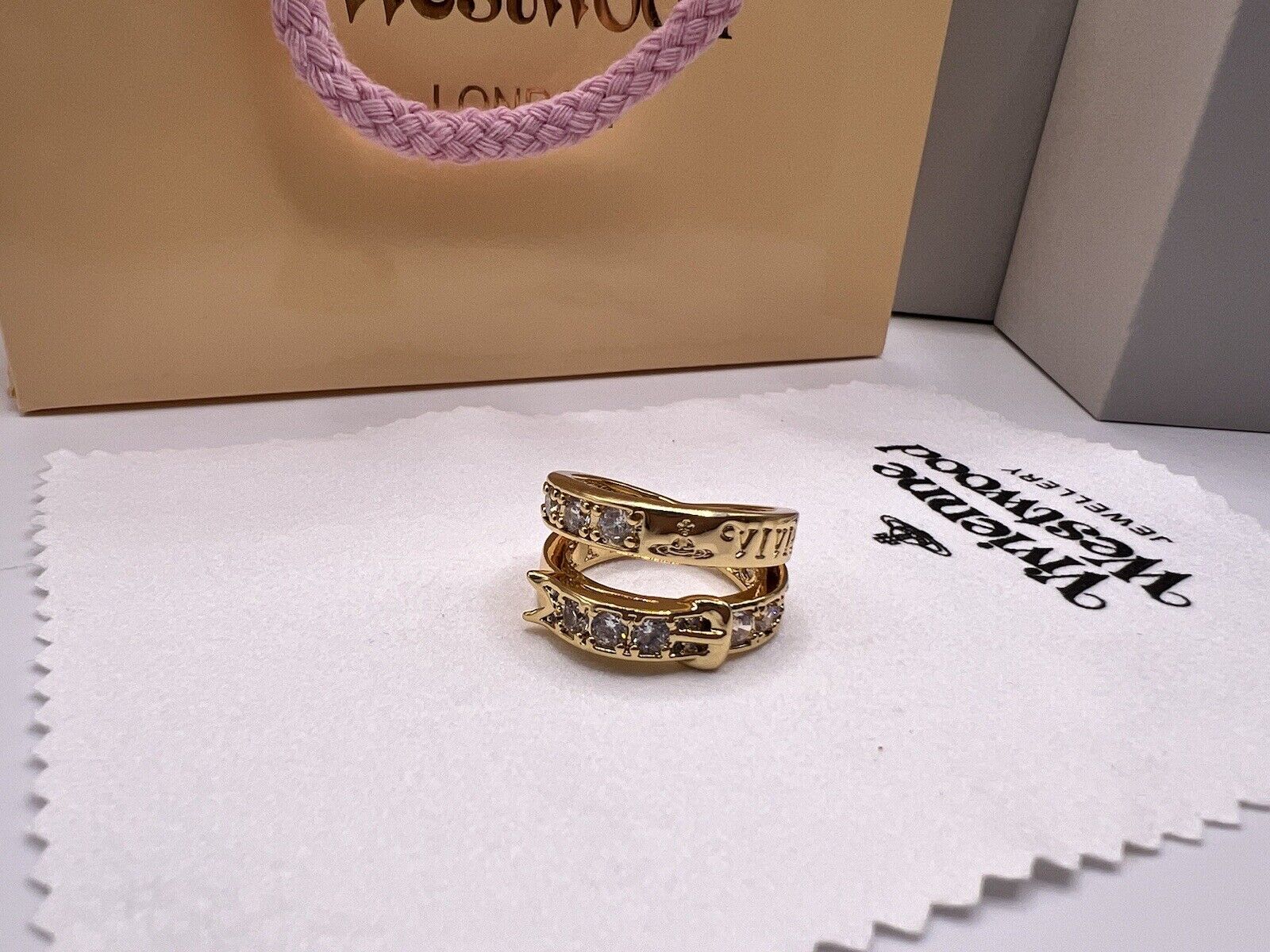 Vivienne Westwood Belt Ring In Gold With Gift Packaging 