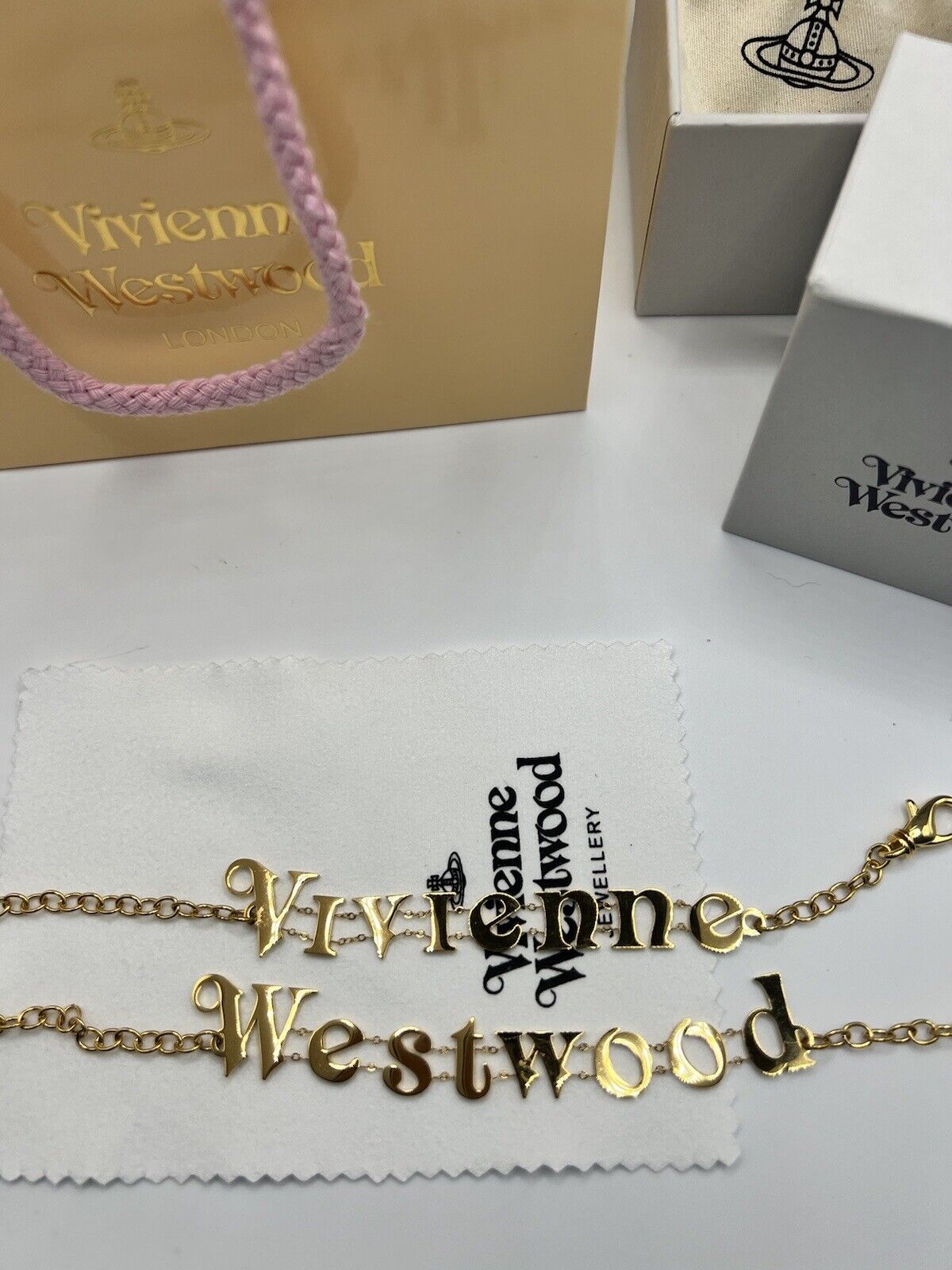 Vivienne Westwood Double Name Gold Bracelet Set With Gift Packaging 