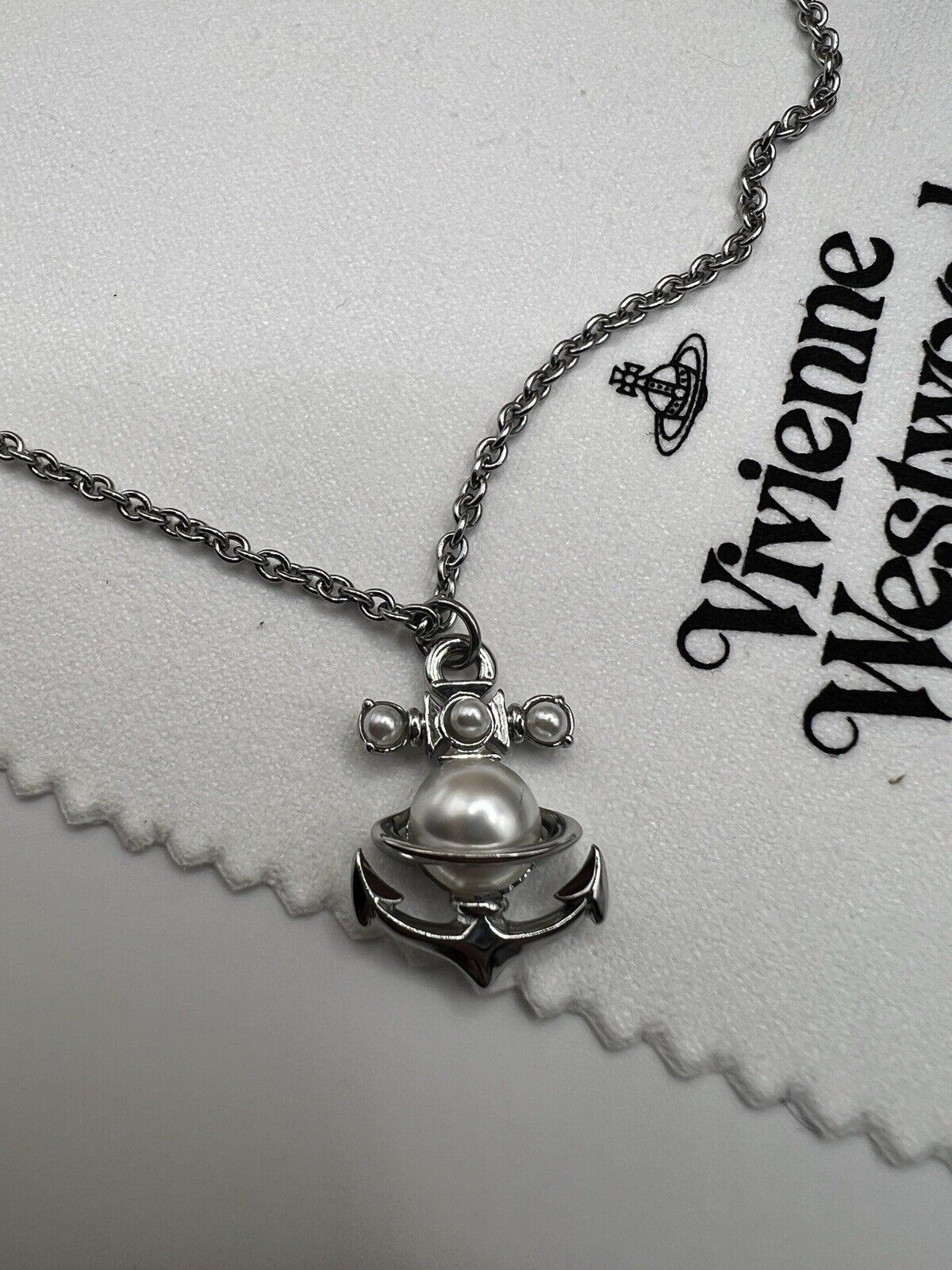 Vivienne Westwood Silver Anchor Necklace Pendant With Gift Box