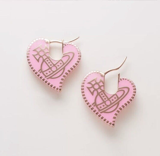 Vivienne Westwood Amanda Pink Heart Orb Earrings with Logo + Gift Packaging