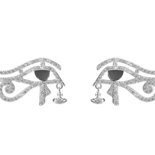 Vivienne Westwood Egyptian Eye Silver Stud Earrings With Gift Packaging 