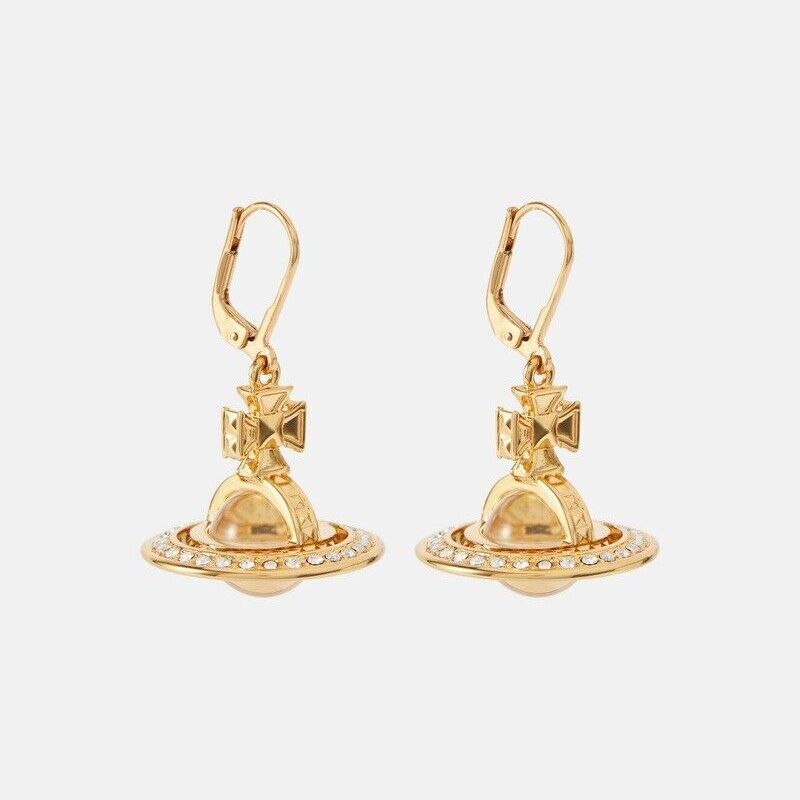 Vivienne Westwood Gold Pina Dangle Orb Earrings With Gift Packaging 