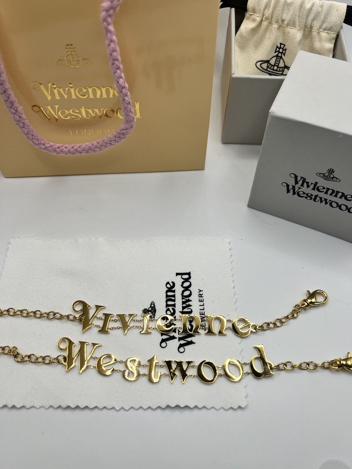 Vivienne Westwood Double Name Gold Bracelet Set With Gift Packaging 