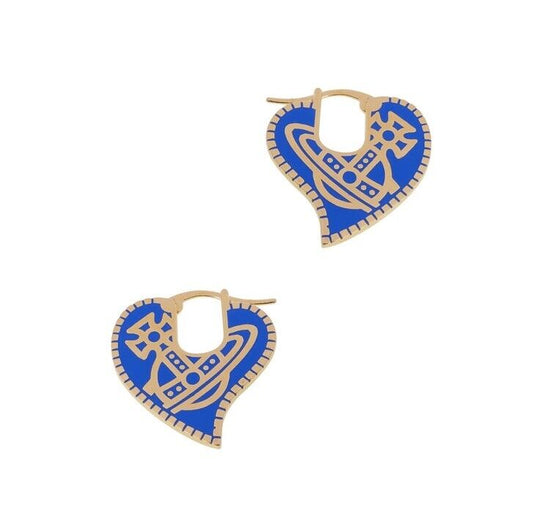 Vivienne Westwood Amanda Blue Heart Earrings Orb Logo With Gift Packaging