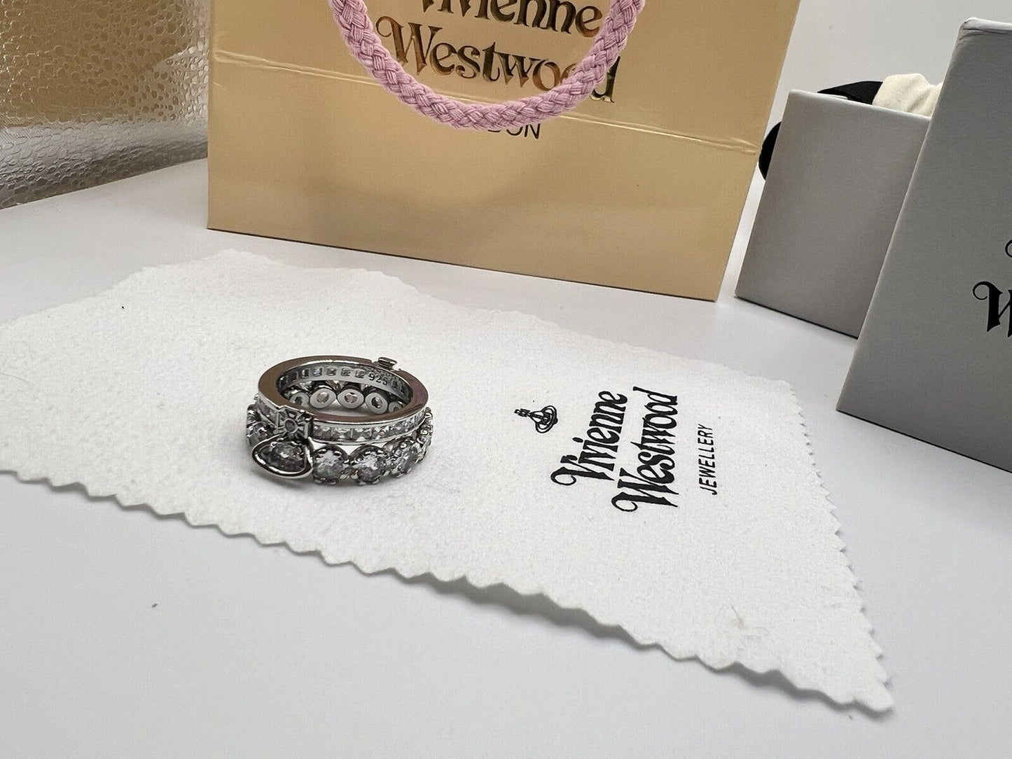 Vivienne Westwood Two Layer Becky Ring With Gift Box - Silver