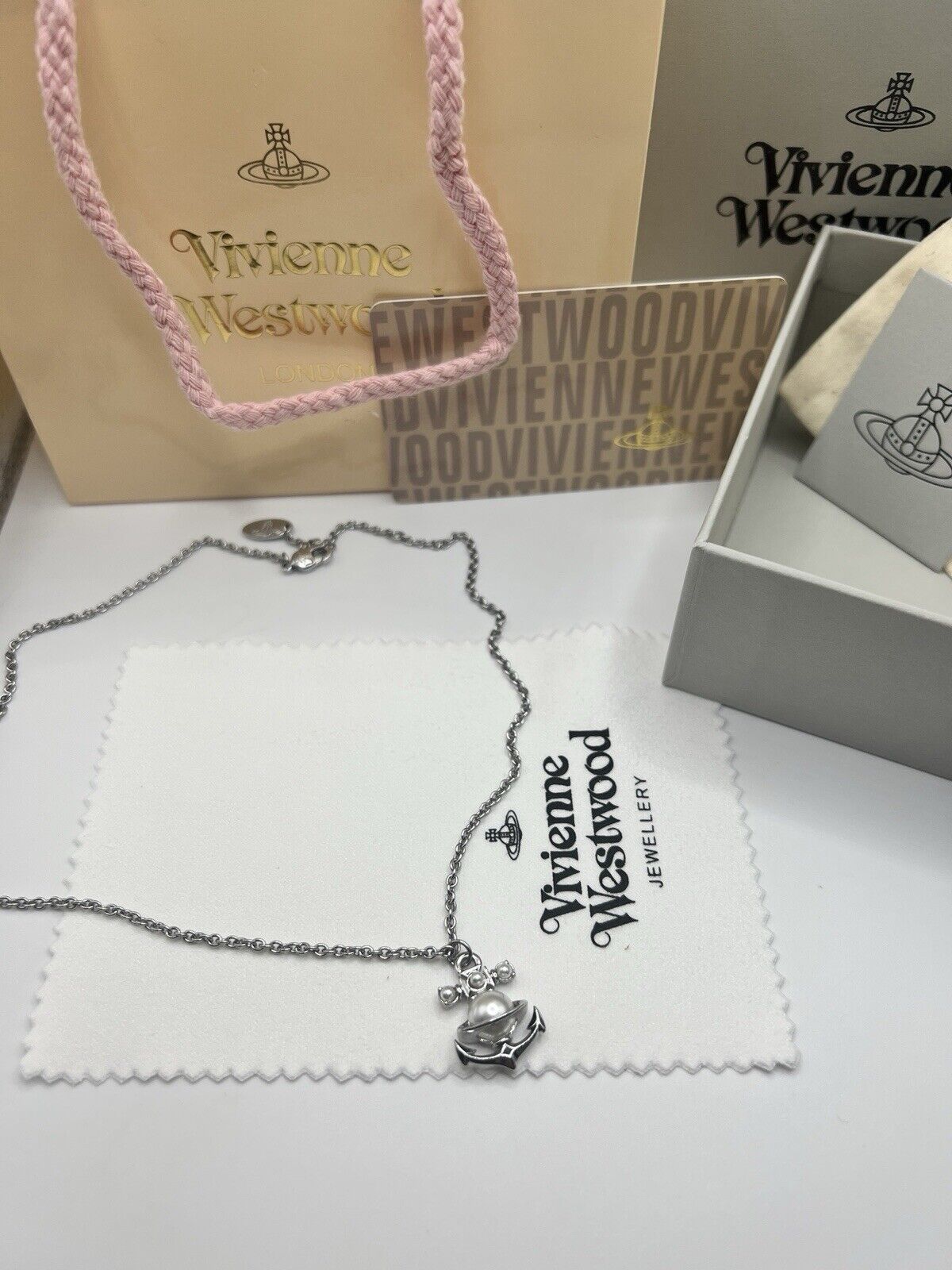 Vivienne Westwood Silver Anchor Necklace Pendant With Gift Box