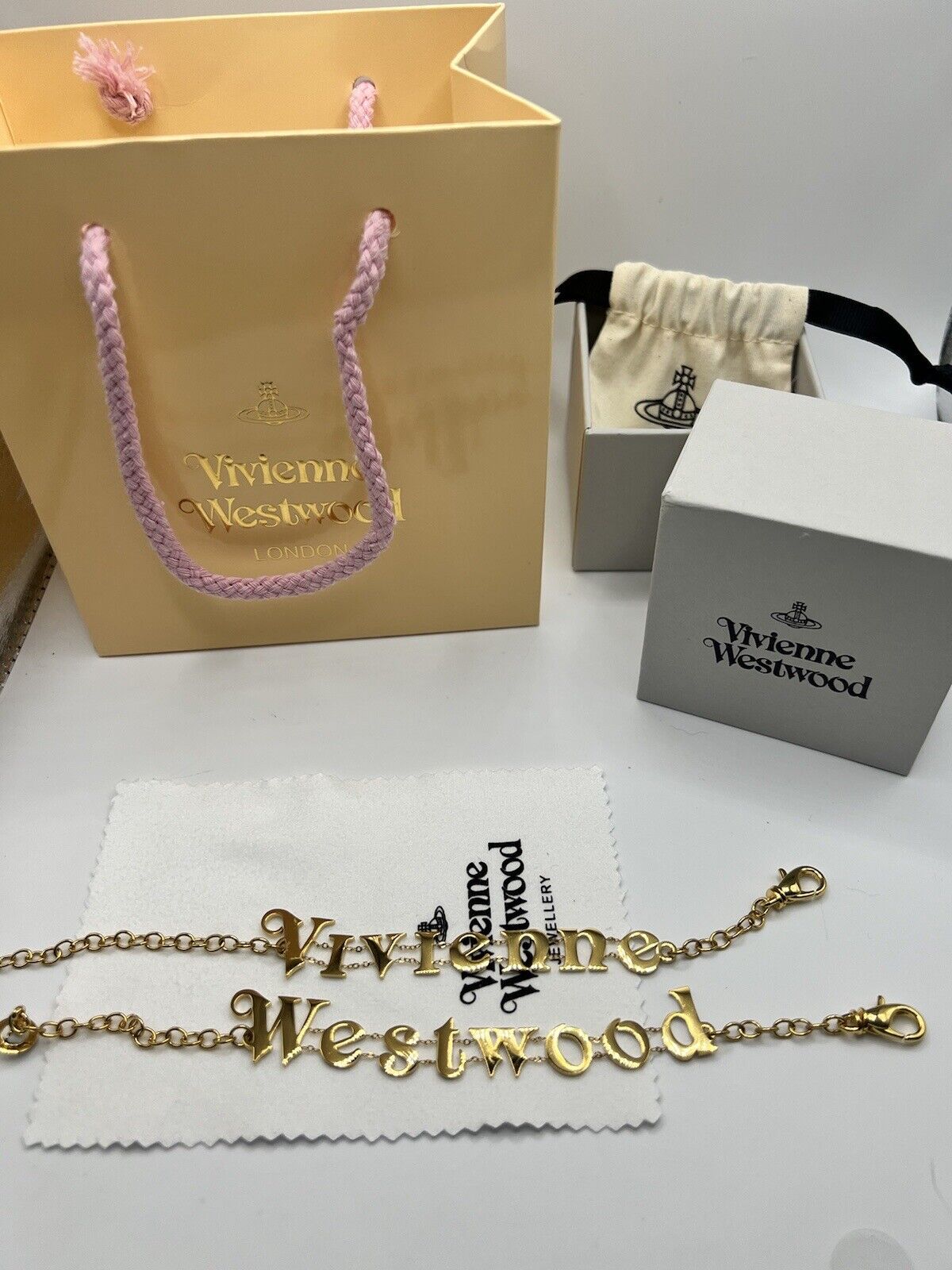 Vivienne Westwood Double Name Gold Bracelet Set With Gift Packaging 